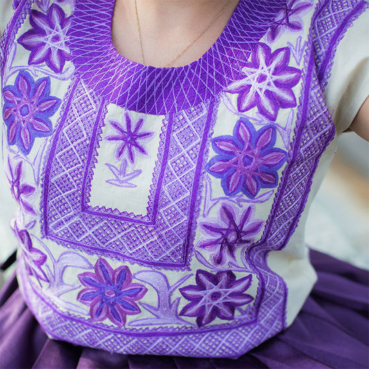 huipil flor antigua arena/violeta