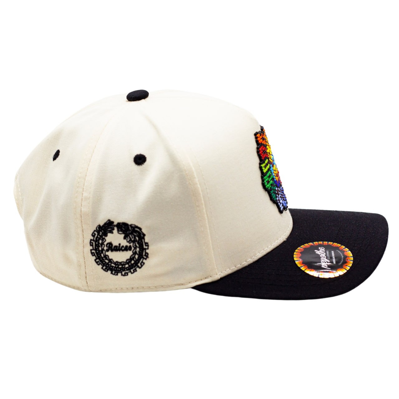 gorra raíces beige/negra cabeza Quetzalcóatl