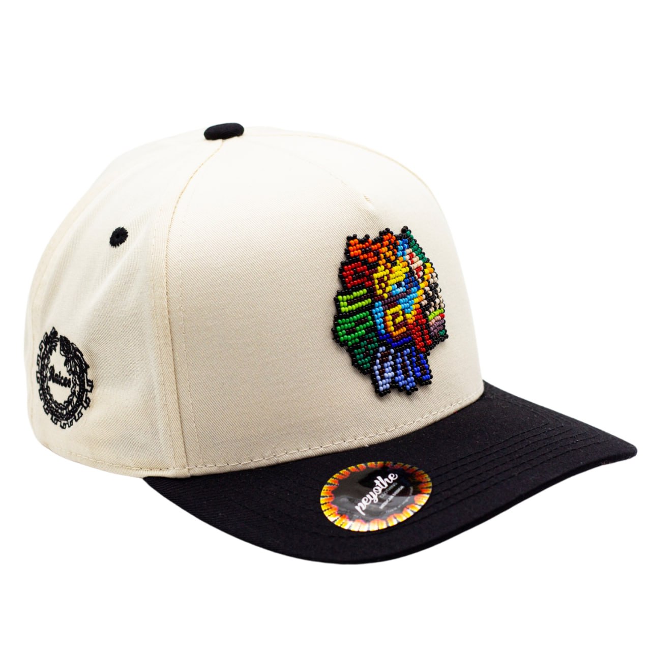 gorra raíces beige/negra cabeza Quetzalcóatl