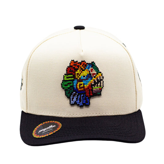 gorra raíces beige/negra cabeza Quetzalcóatl