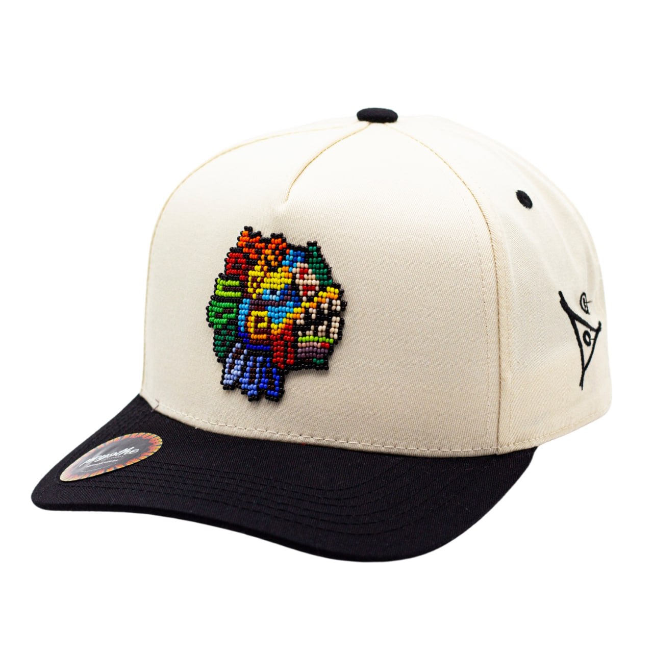 gorra raíces beige/negra cabeza Quetzalcóatl