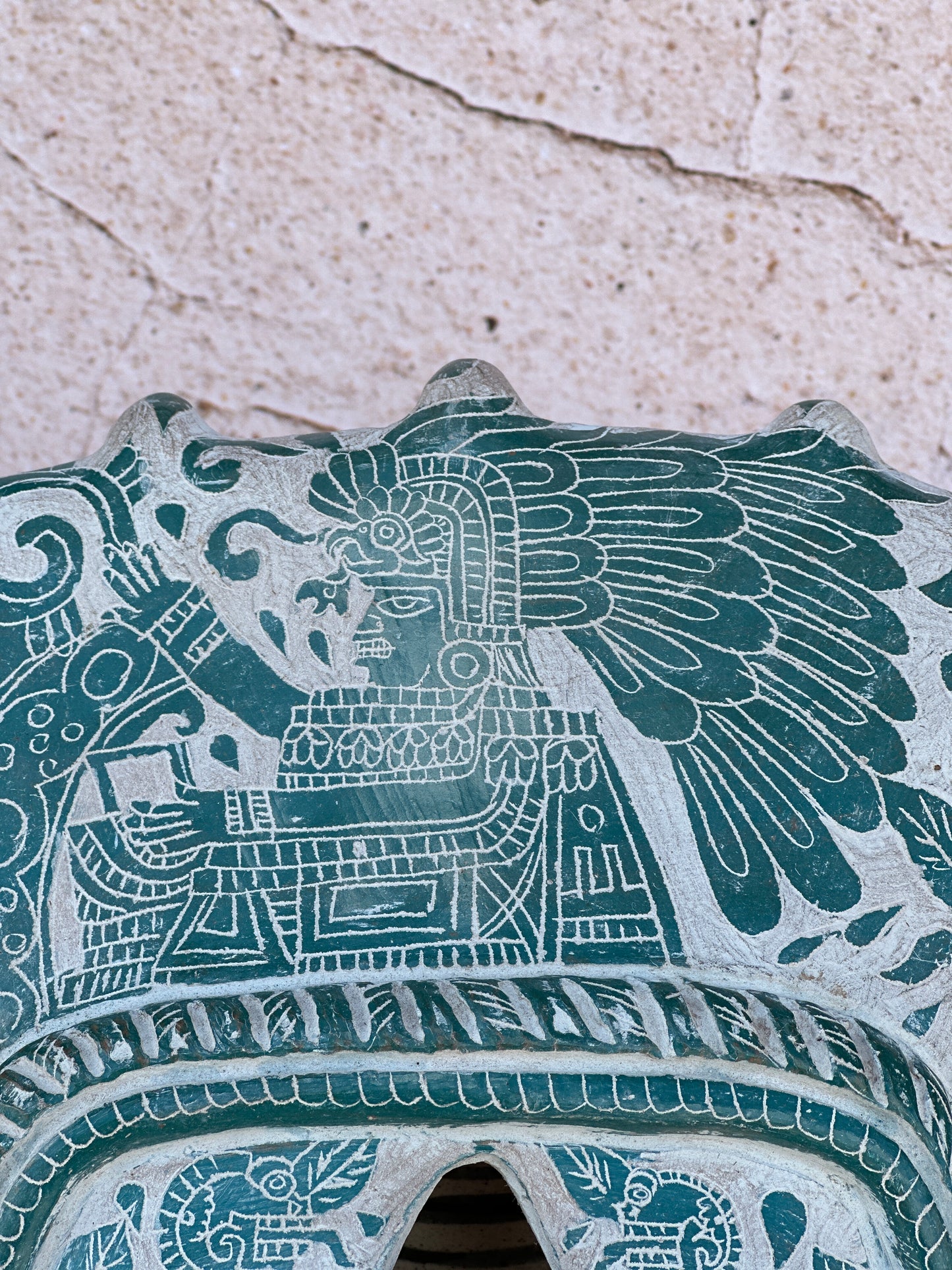 mascara tlaloc grande con grabado verde