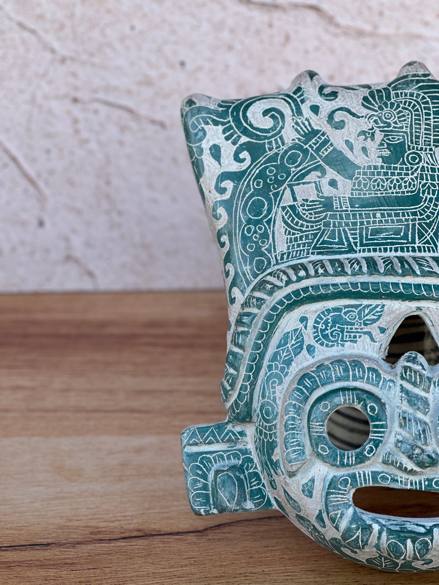 mascara tlaloc grande con grabado verde