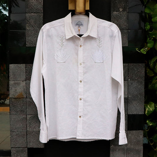 camisa platanillo maxi agave blanca con cuello