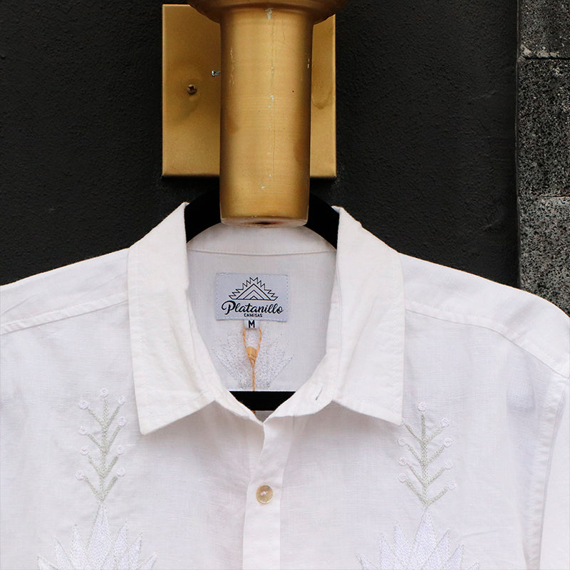 camisa platanillo maxi agave blanca con cuello