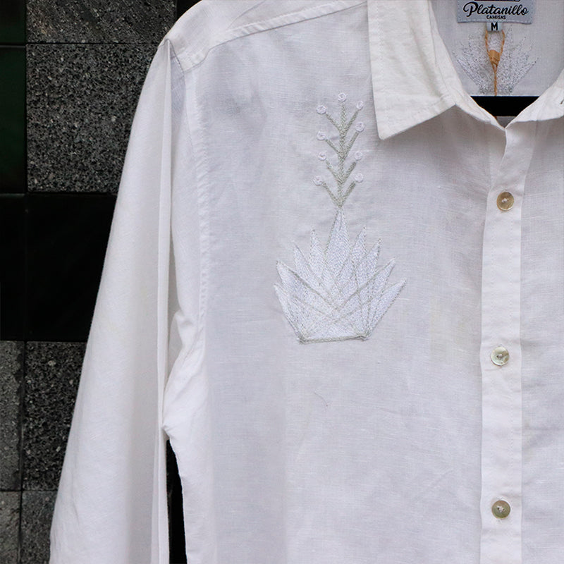 camisa platanillo maxi agave blanca con cuello
