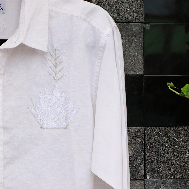 camisa platanillo maxi agave blanca con cuello