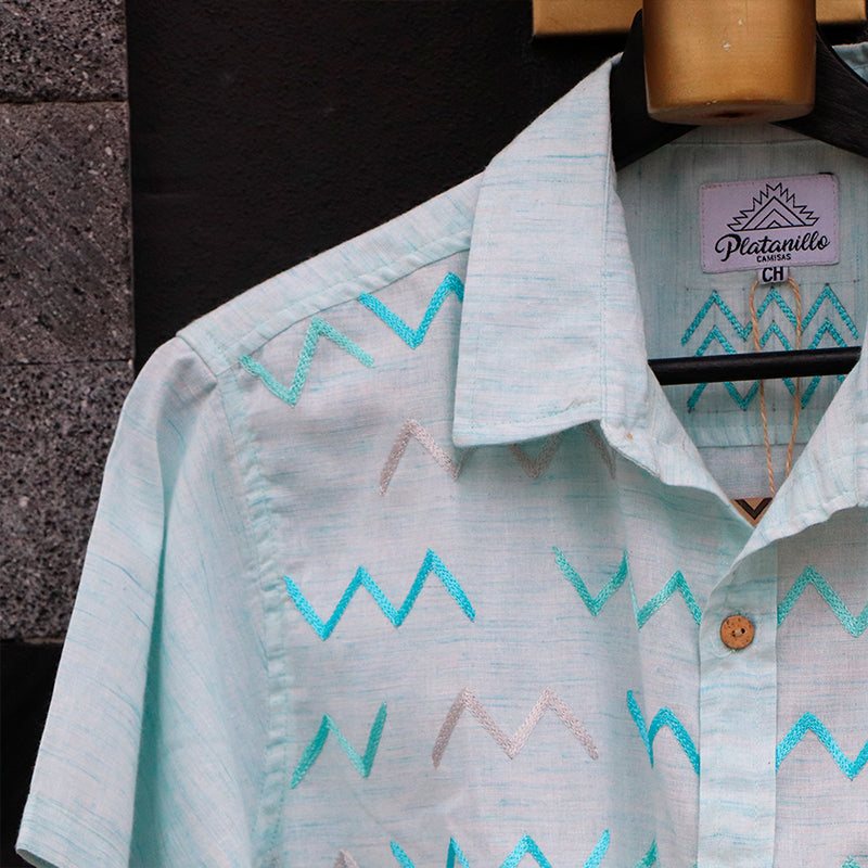 camisa platanillo olas zigzag azul cielo
