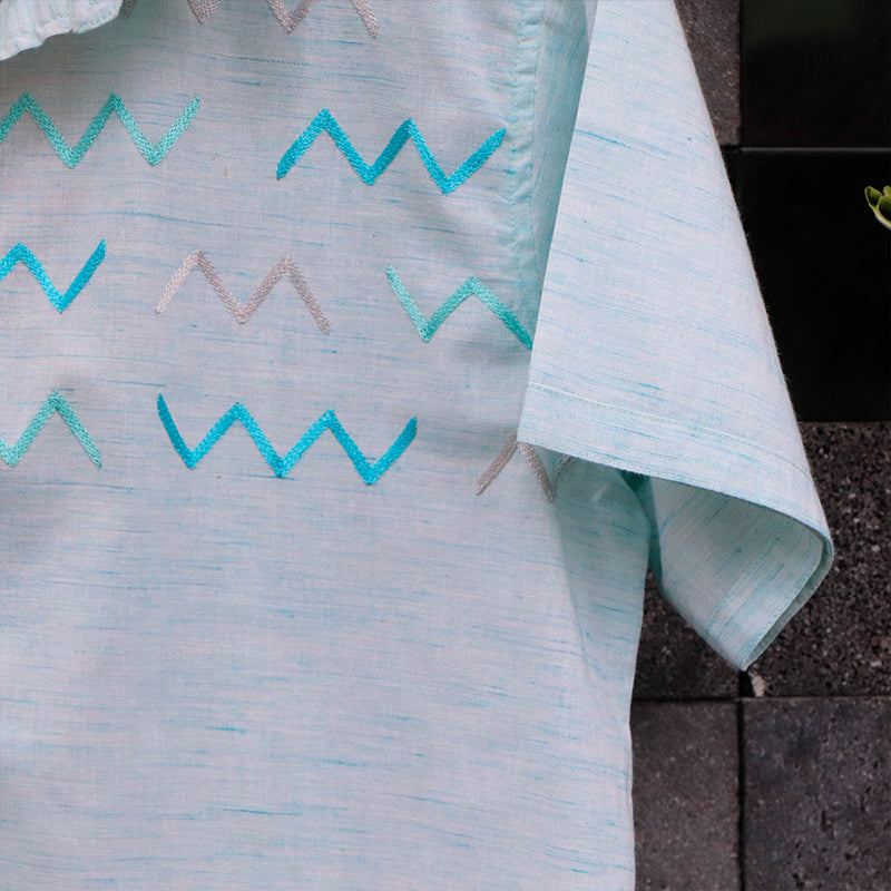 camisa platanillo olas zigzag azul cielo