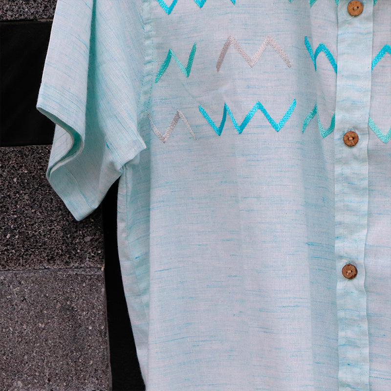 camisa platanillo olas zigzag azul cielo