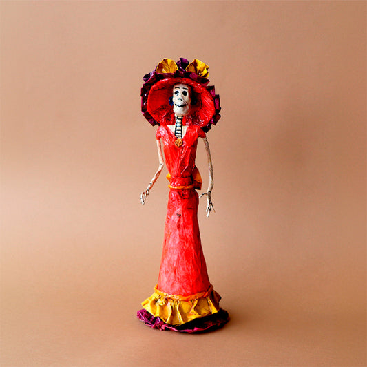 catrina con vestido rojo