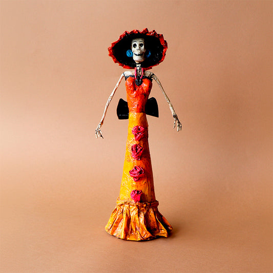 catrina con vestido con flores