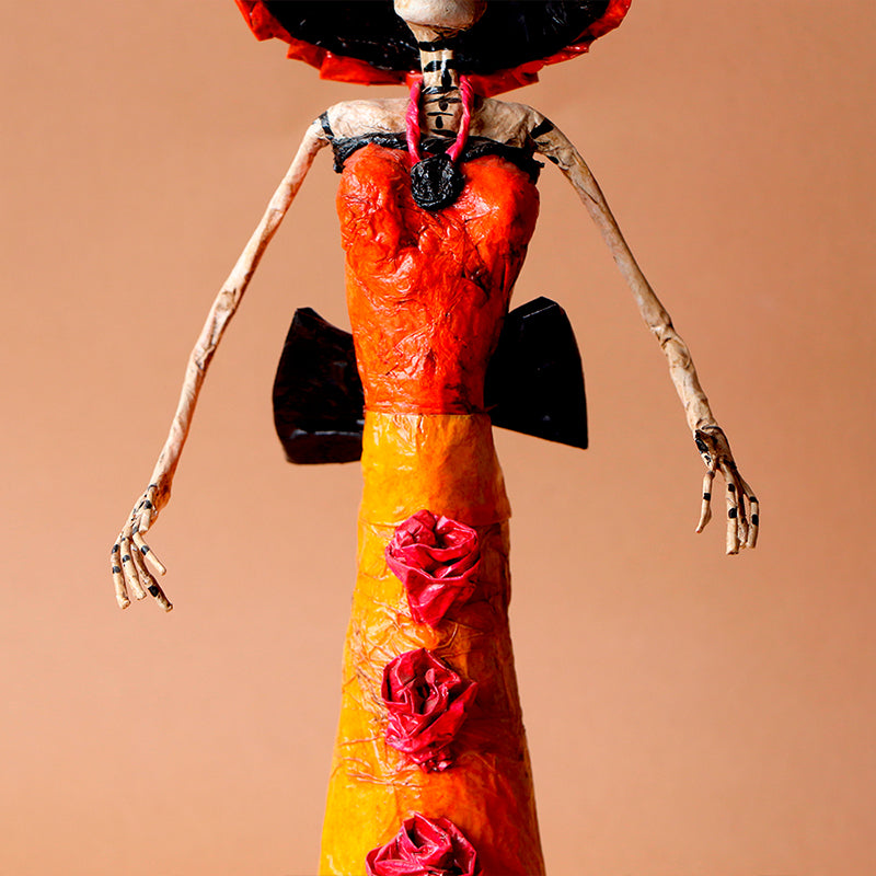 catrina con vestido con flores