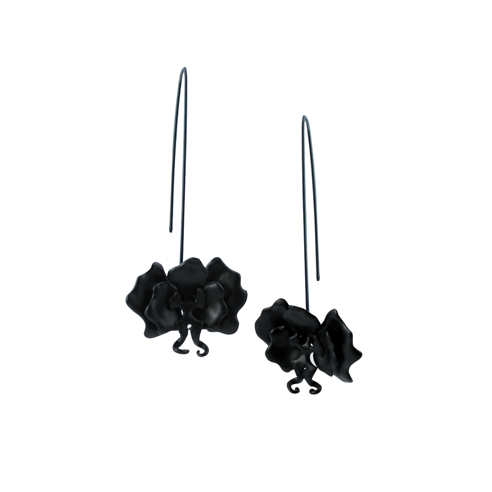 Orquídea pendientes plata negro mate