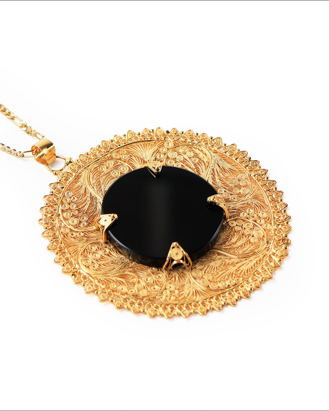 Espejo de obsidiana con filigrana chapa de oro