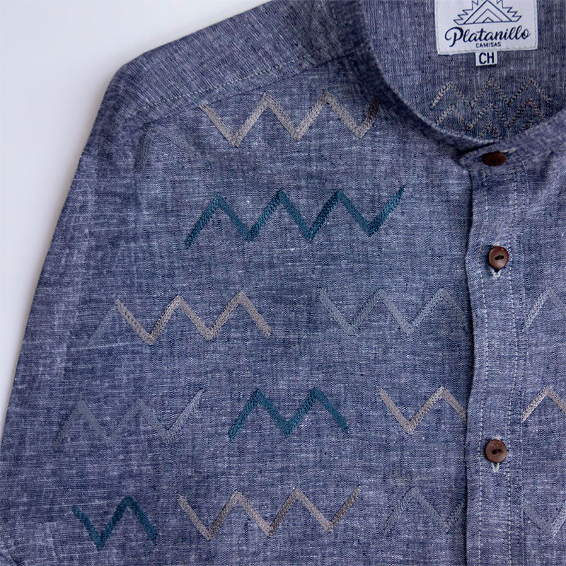 camisa platanillo olas zigzag azul marino