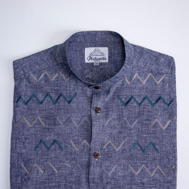 camisa platanillo olas zigzag azul marino