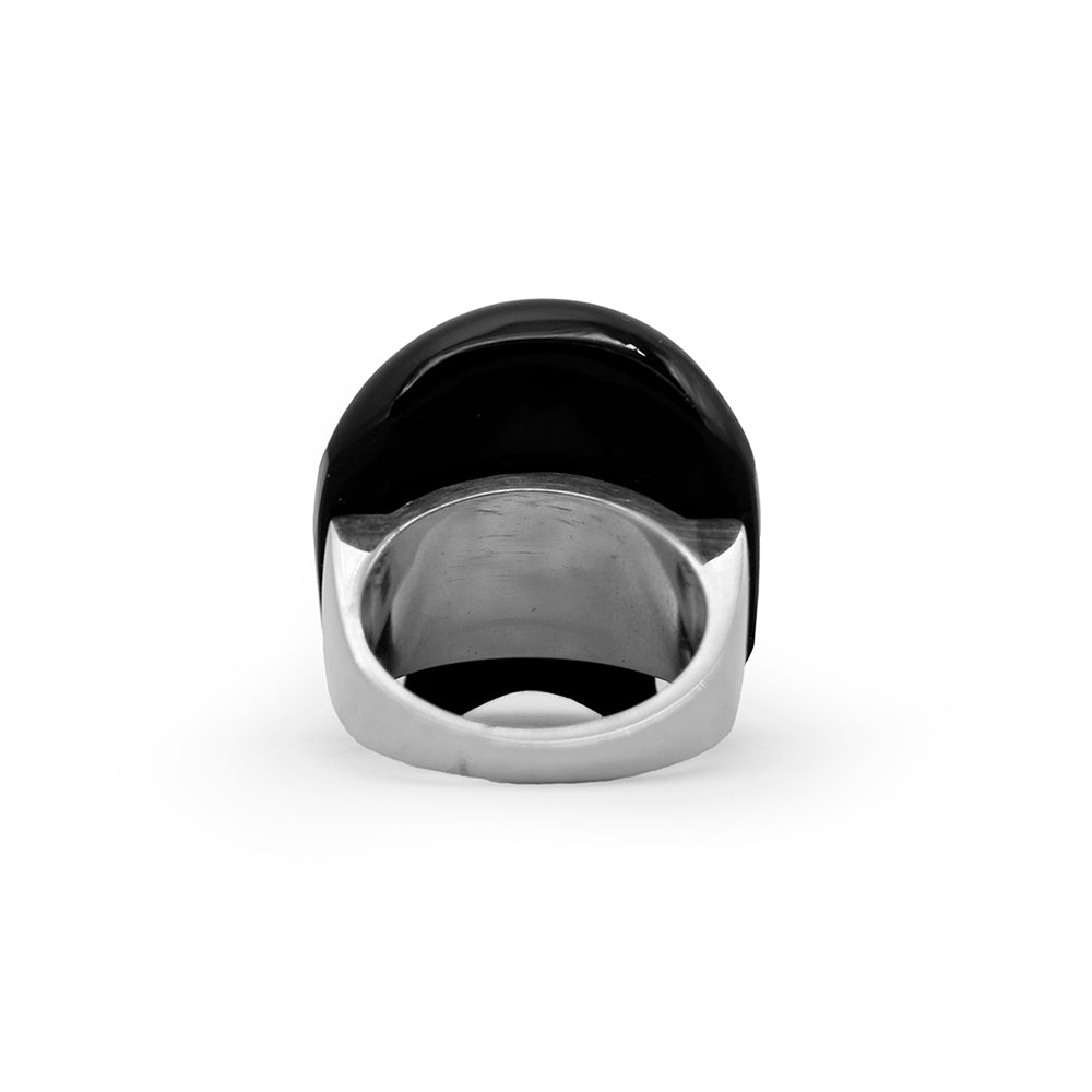 Anillo cráneo completo de obsidiana con base de plata