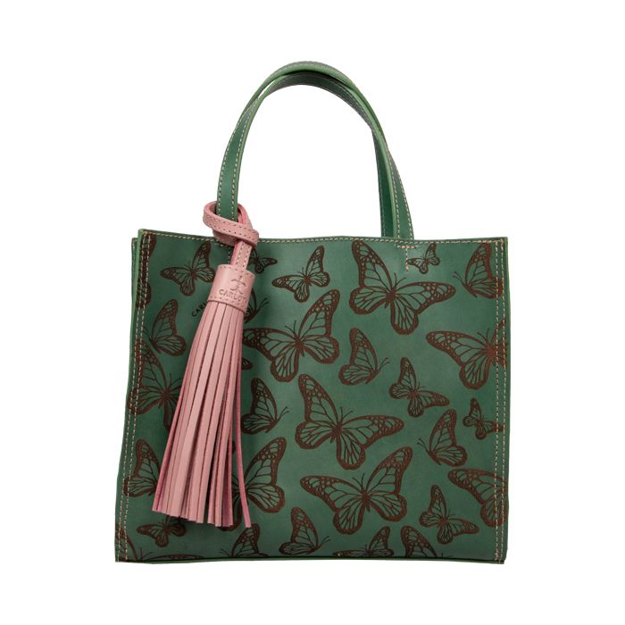 mini tote mariposas menta