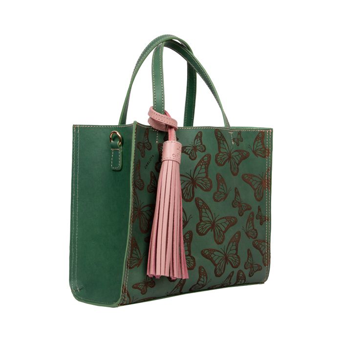 mini tote mariposas menta