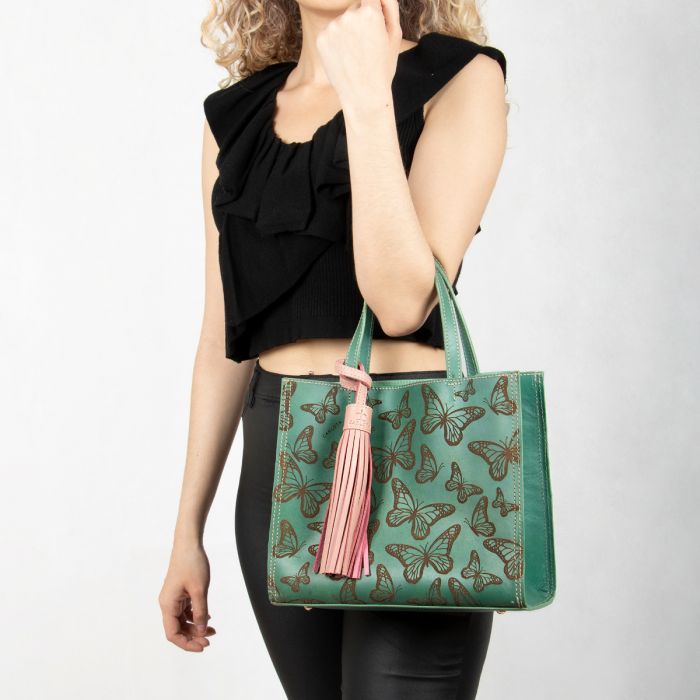 mini tote mariposas menta