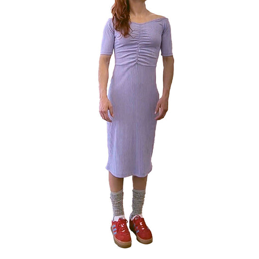 vestido rib drapeado lavanda