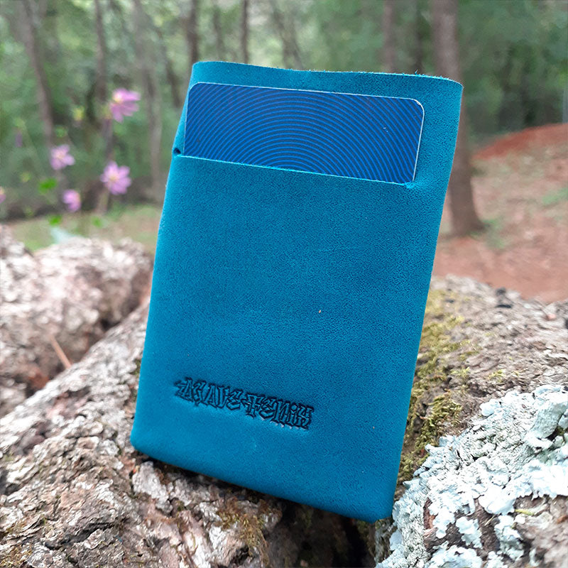 cartera portátil azul rústico