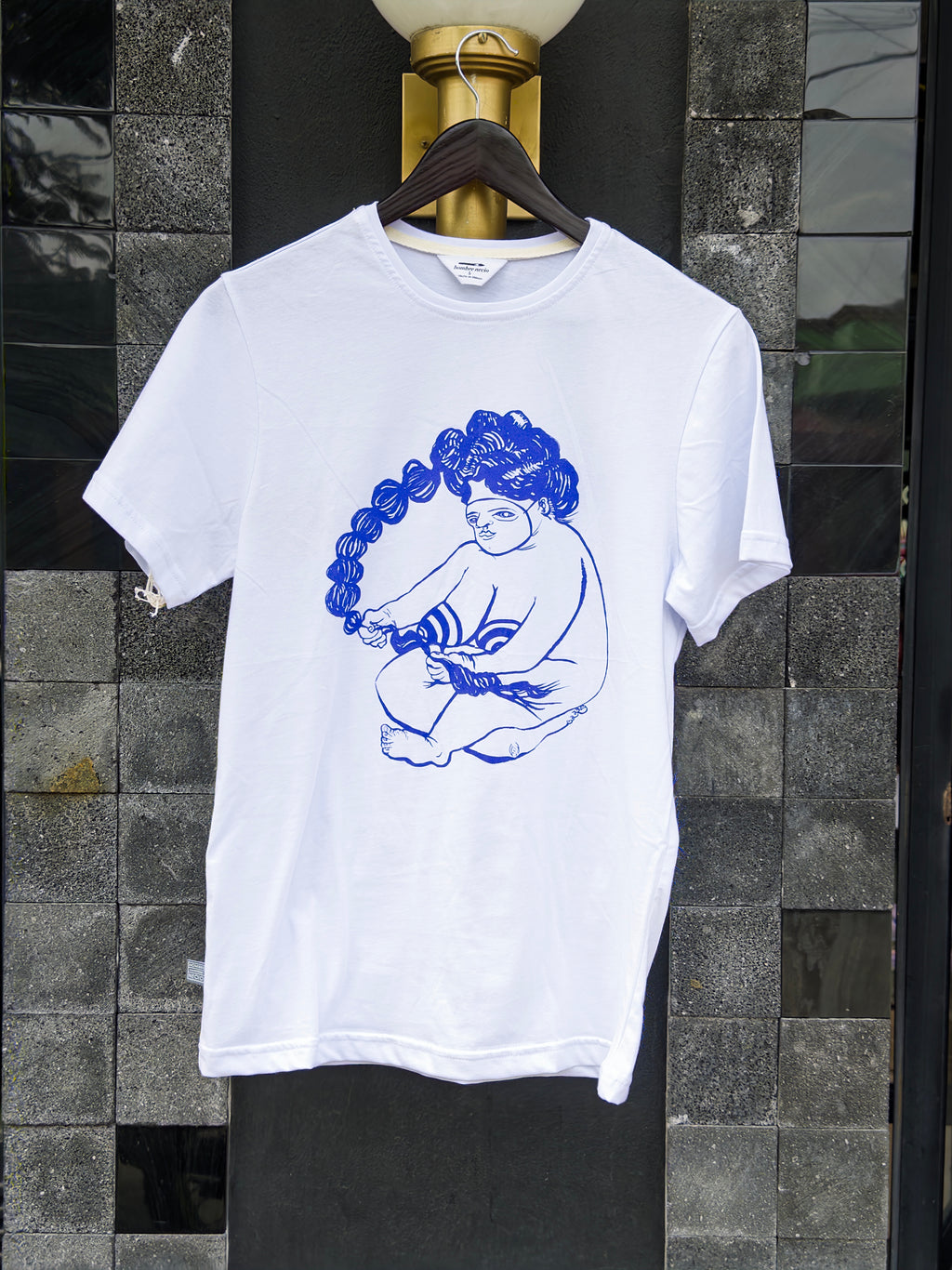 playera bordadora blanca/azul