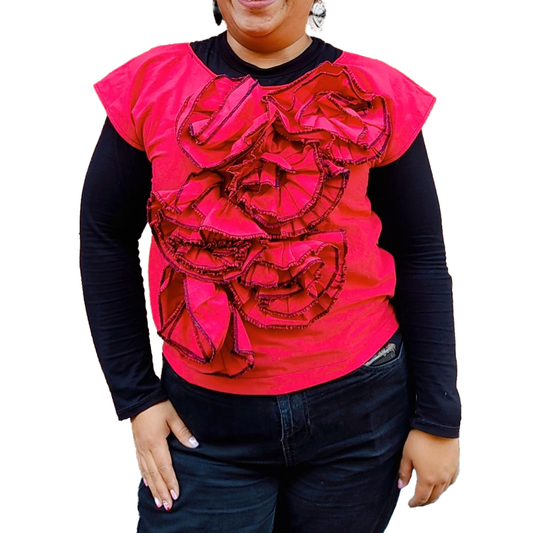 Blusa jardín norteño manta roja