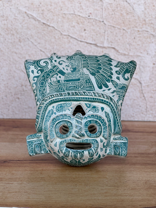 mascara tlaloc grande con grabado verde