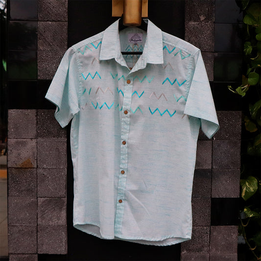 camisa platanillo olas zigzag azul cielo