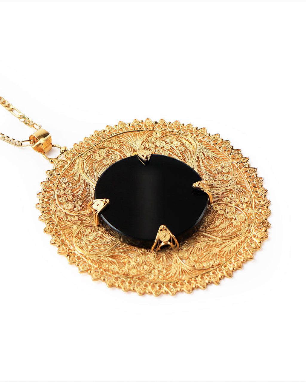 Espejo de obsidiana con filigrana chapa de oro