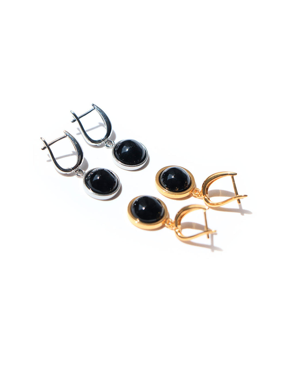 Aretes plateados medias esferas de obsidiana