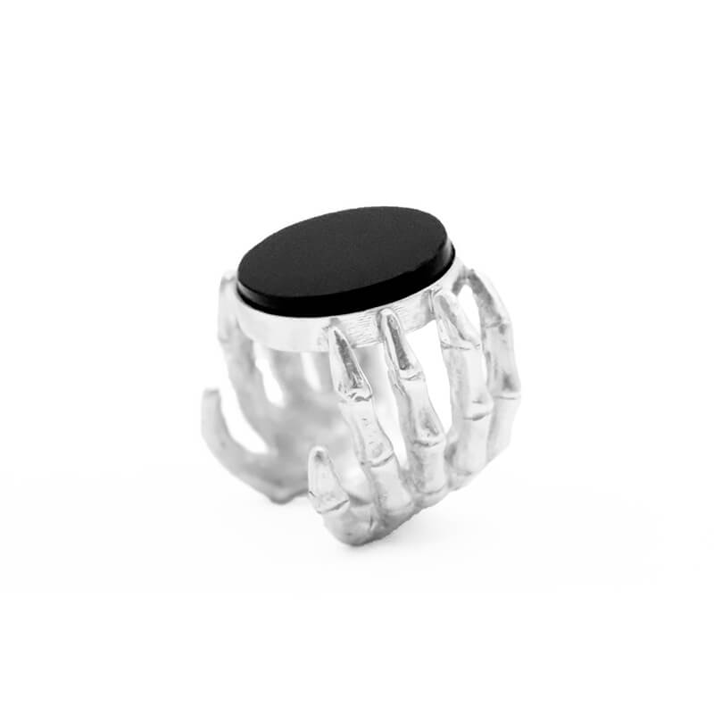 anillo phalanx plata con obsidiana negra 3