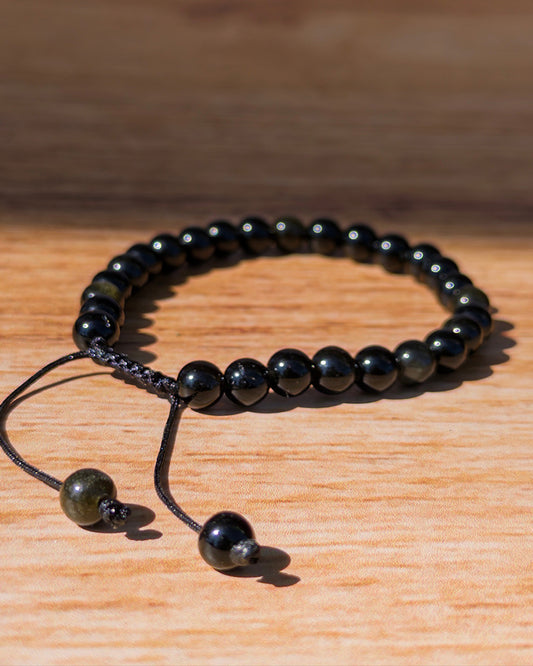 Pulsera ajustable obsidiana dorada 4mm