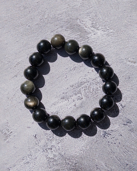Pulsera obsidiana dorada 14mm