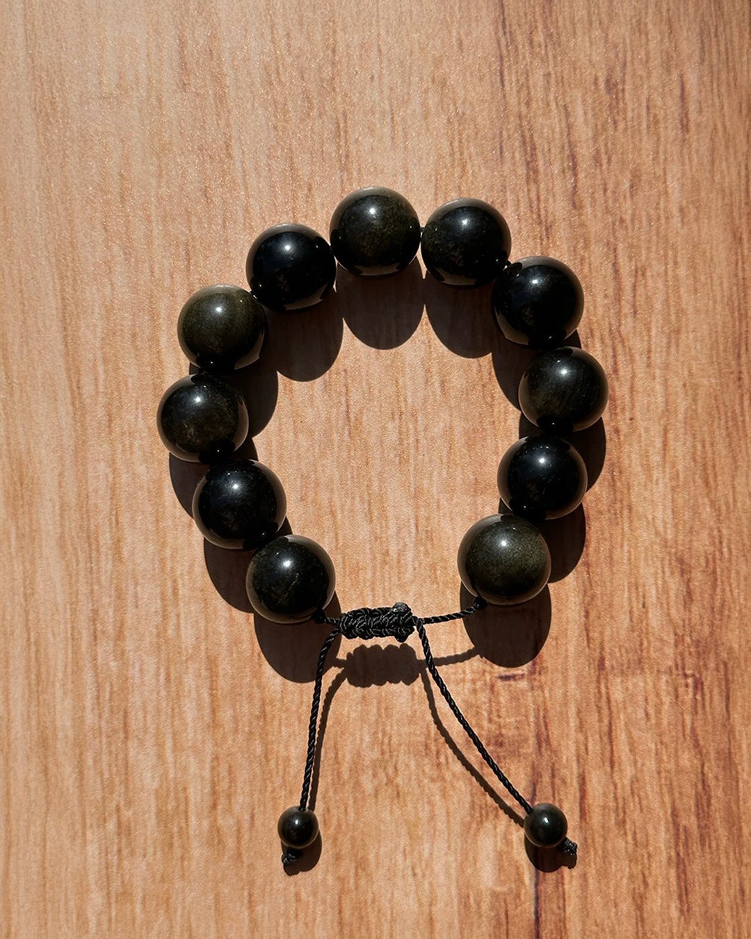 Pulsera ajustable obsidiana dorada 16mm