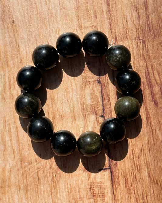 Pulsera obsidiana dorada 16mm