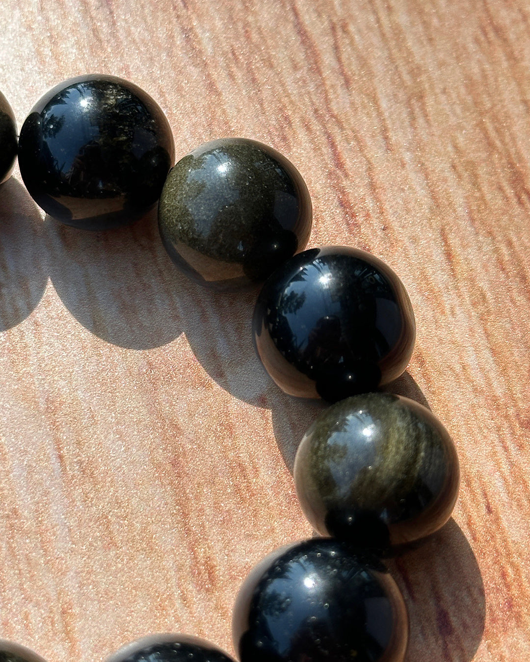 Pulsera ajustable obsidiana dorada 16mm