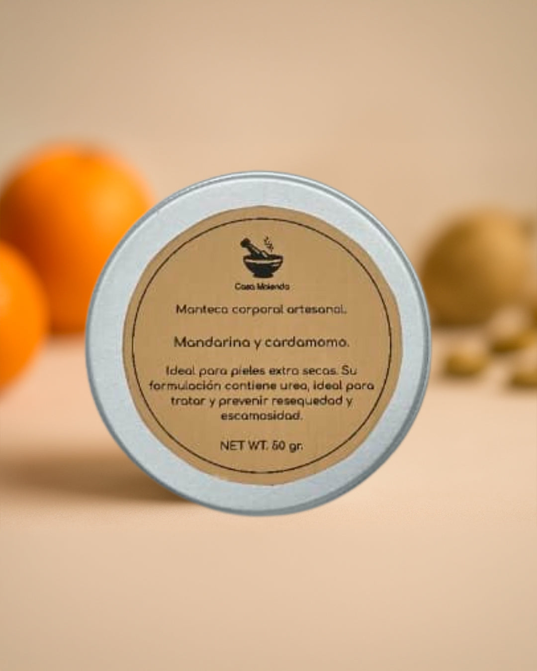 travel size, manteca corporal: mandarina y cardamomo.