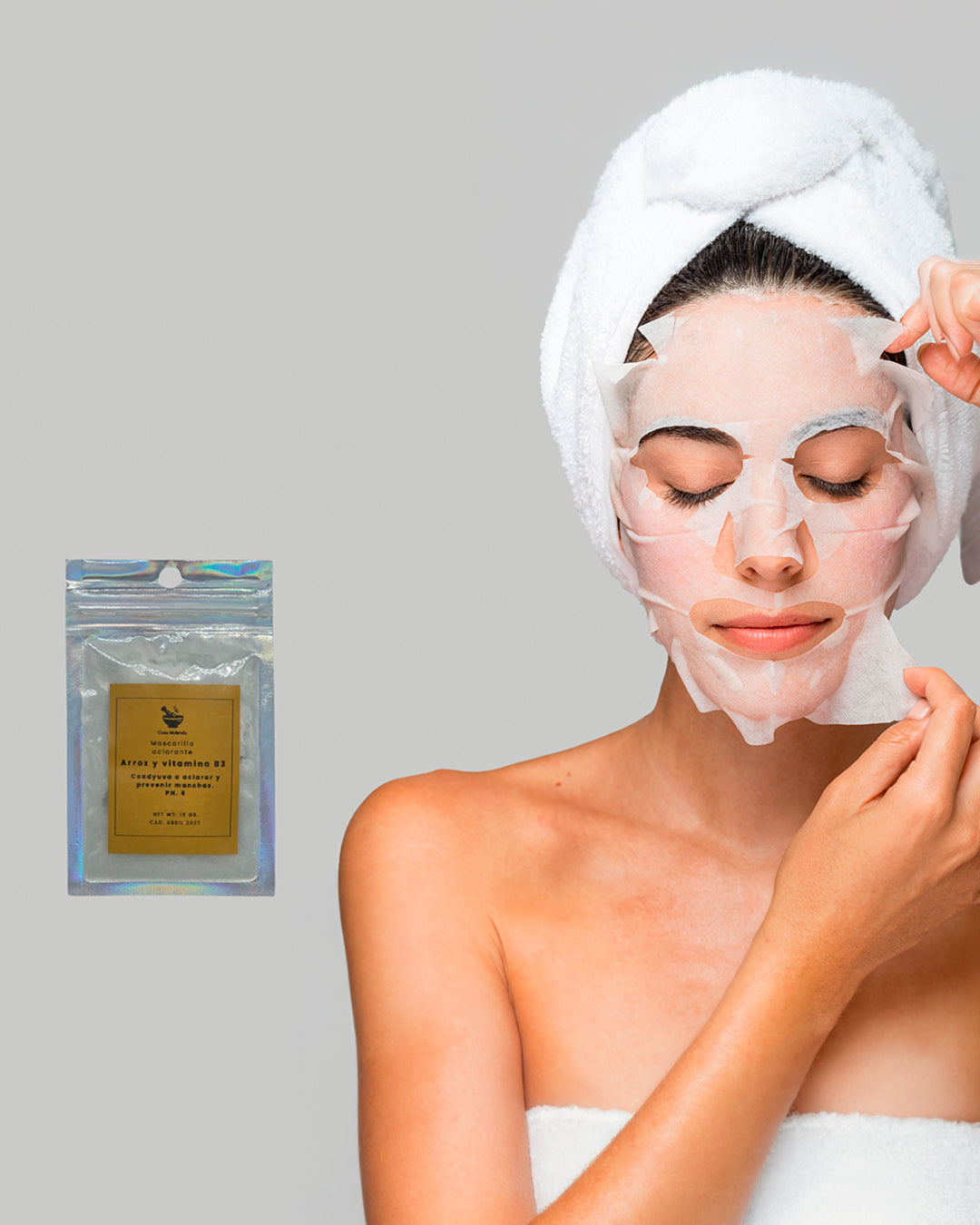 Mascarilla facial en tela : Aclarante con arroz y vitamina B3